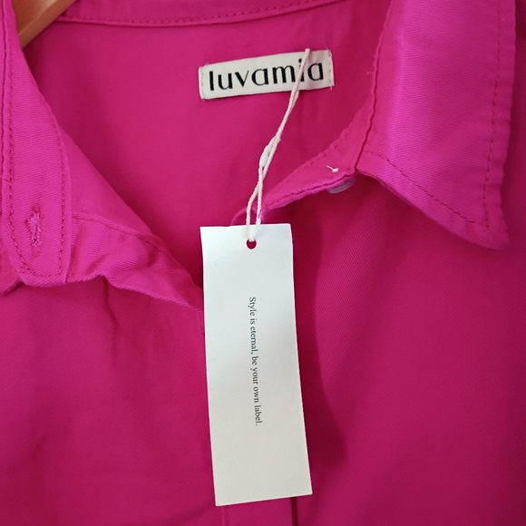 Denim midi shirt dress short sleeve button down tiered style. XL relaxed fit. - Picture 10 of 12